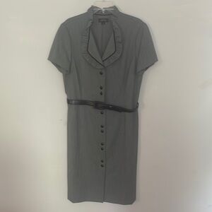 Tahari Charcoal Button-Front Midi Dress